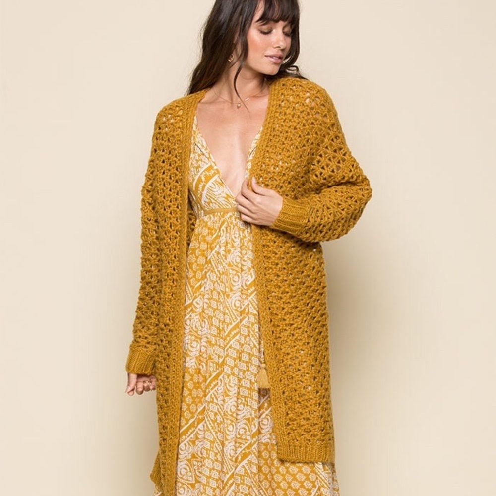 Long crochet cardigan sweater